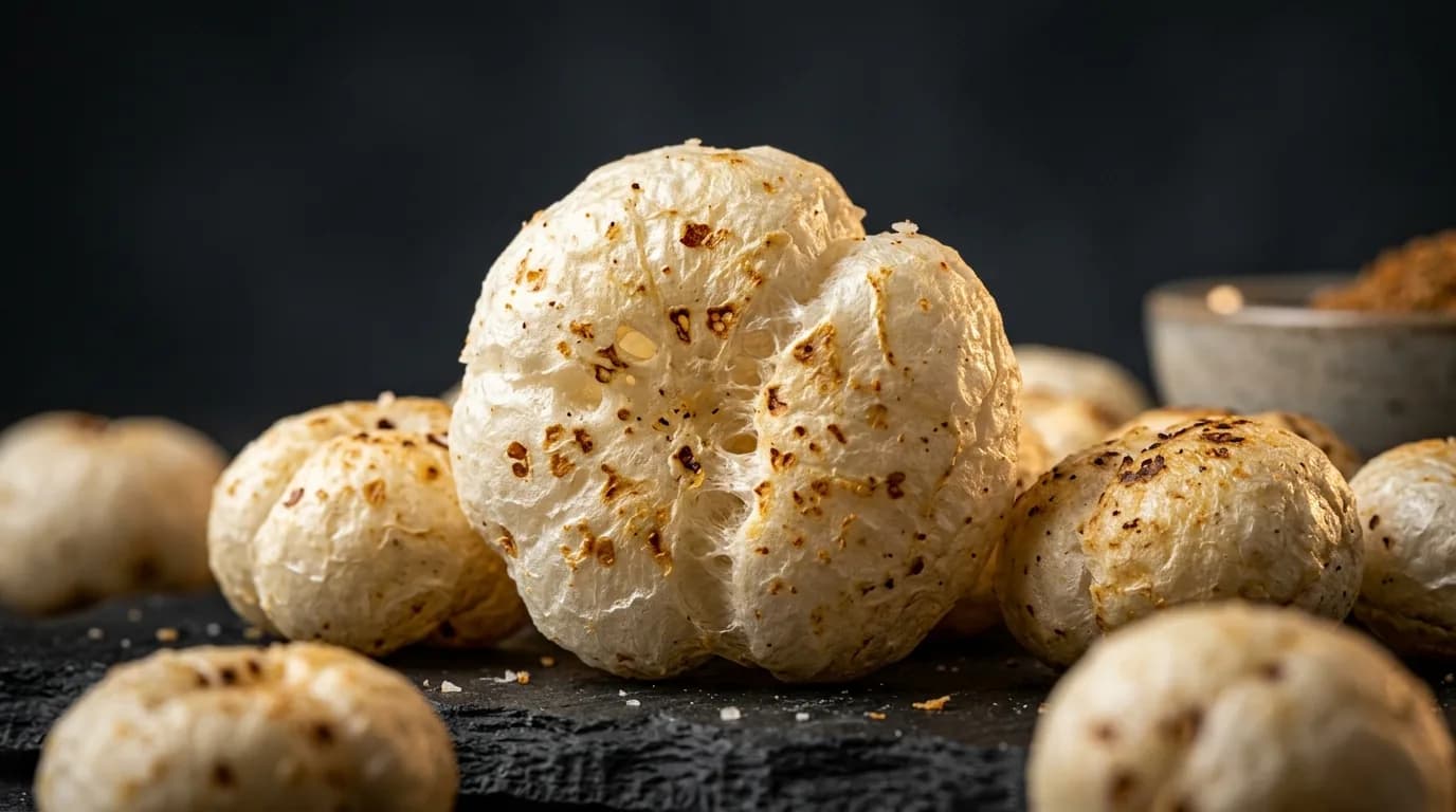 Macro detail of a single premium makhana puff